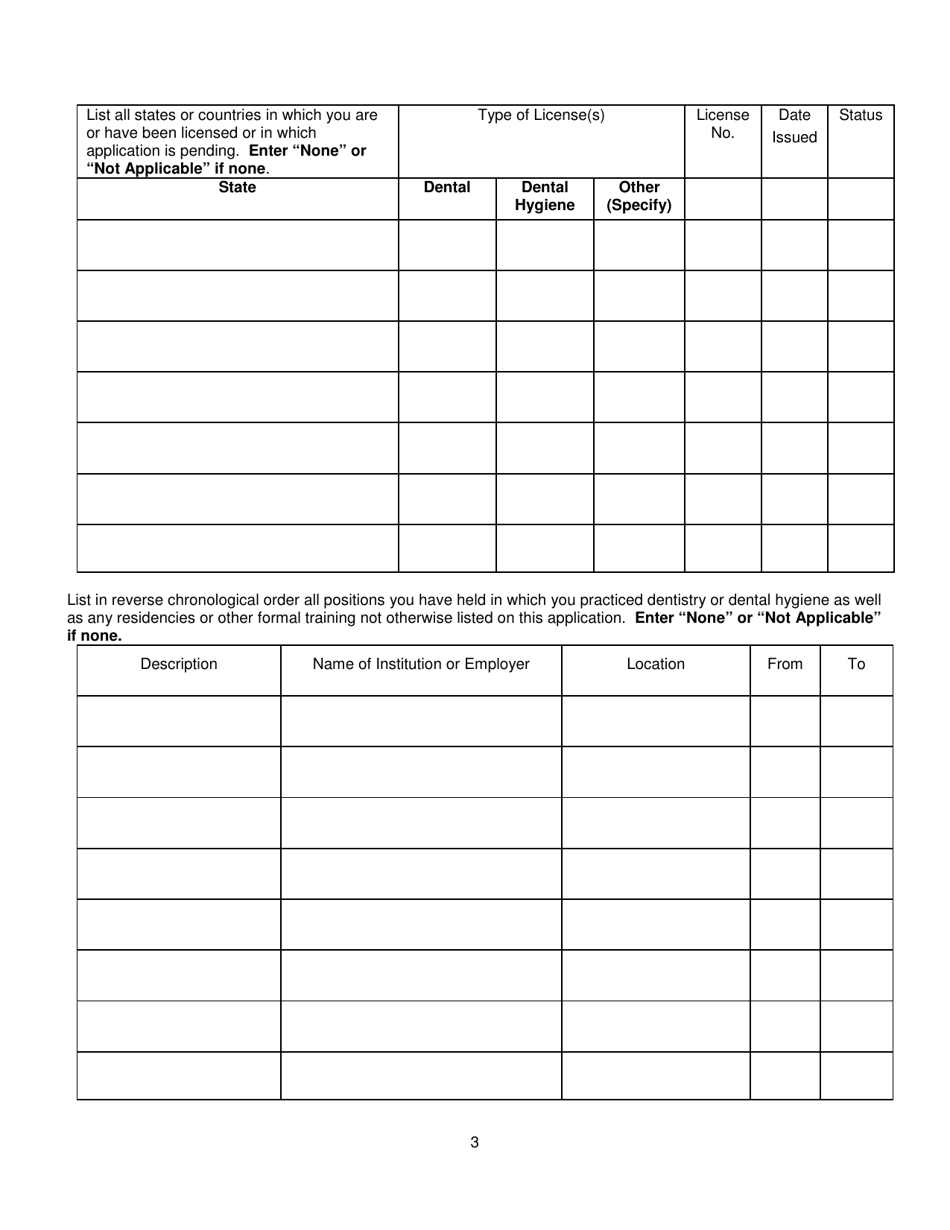 Application for Licensure - Dental Specialty - Oregon, Page 3