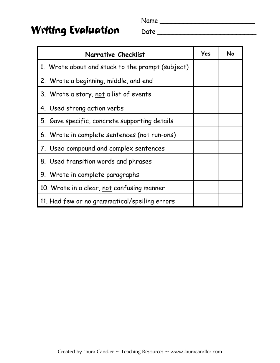 Writing Evaluation Form - Laura Candler, Page 1