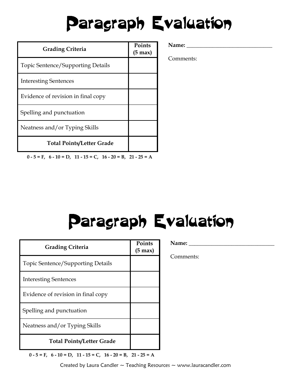 Paragraph Evaluation Form - Laura Candler, Page 1