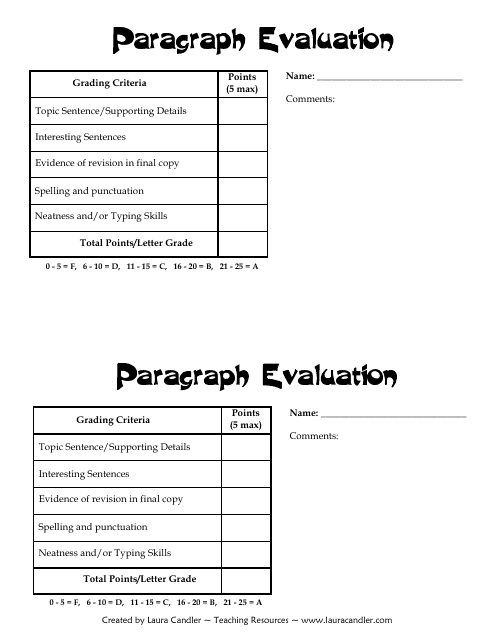 Paragraph Evaluation Form - Laura Candler