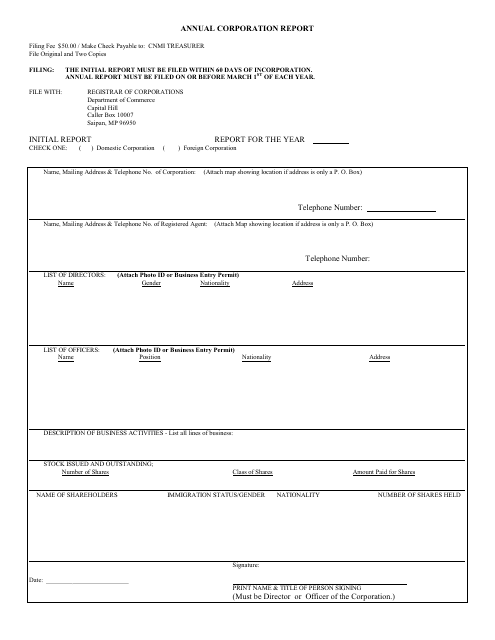 Annual Corporation Report Form