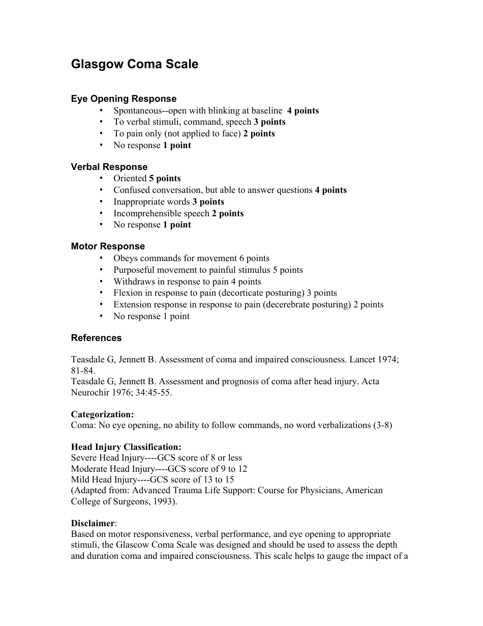Glasgow Coma Scale, Page 1