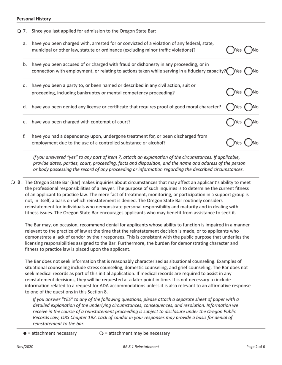 Application for Reinstatement as an Active Member of the Oregon State Bar - Oregon, Page 2