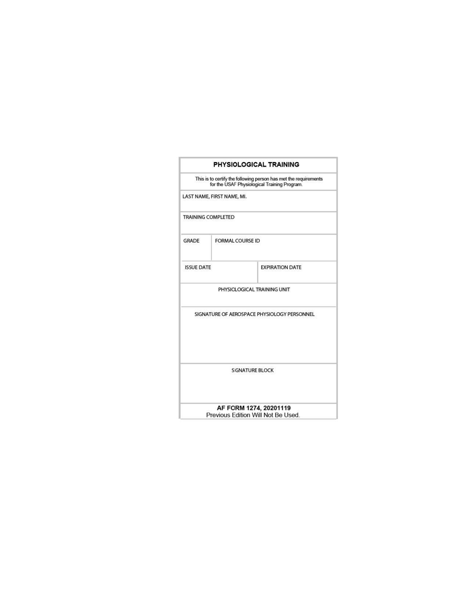 AF Form 1274 Physiological Training, Page 1