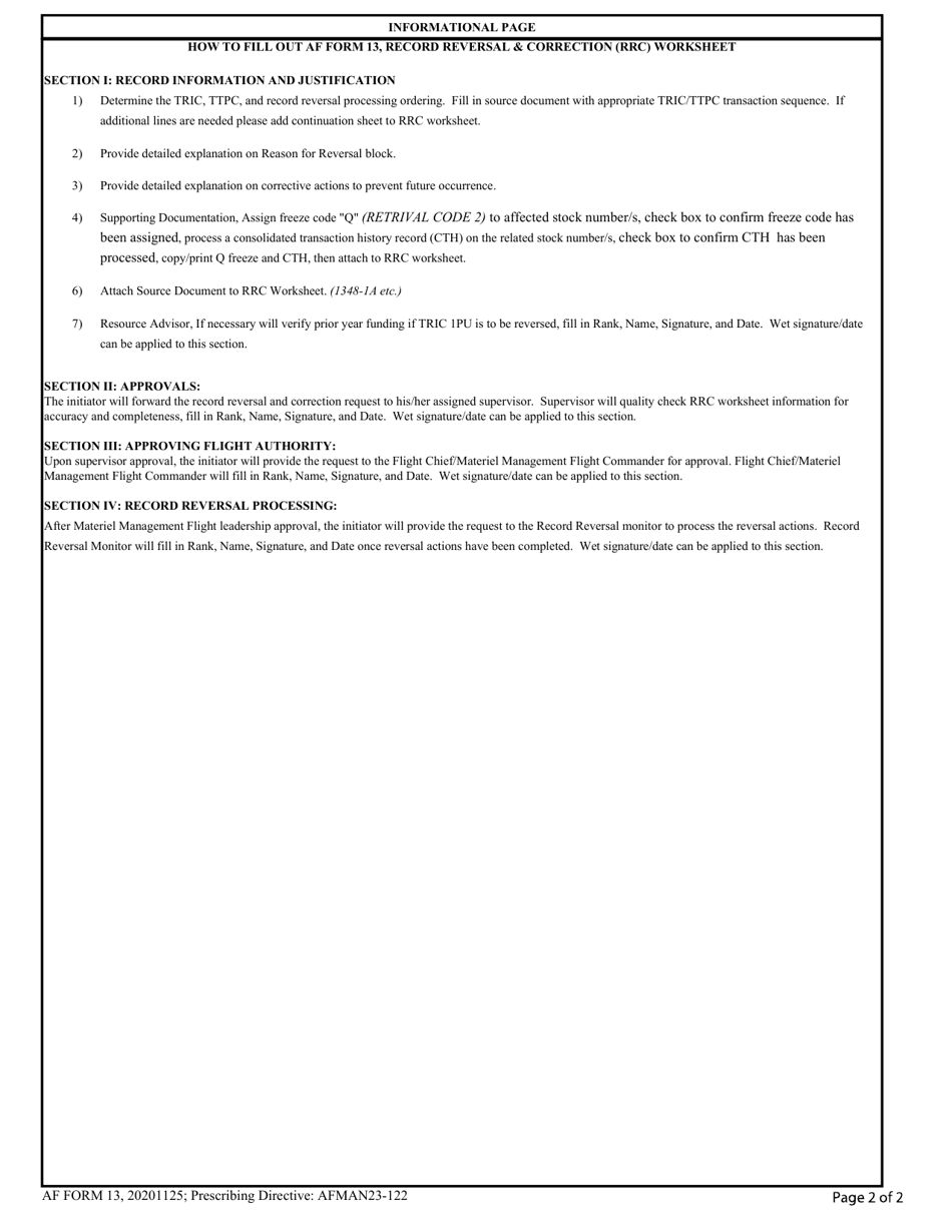 AF Form 13 Record Reversal  Correction (RRC) Worksheet, Page 2