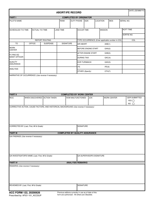 ACC Form 122  Printable Pdf