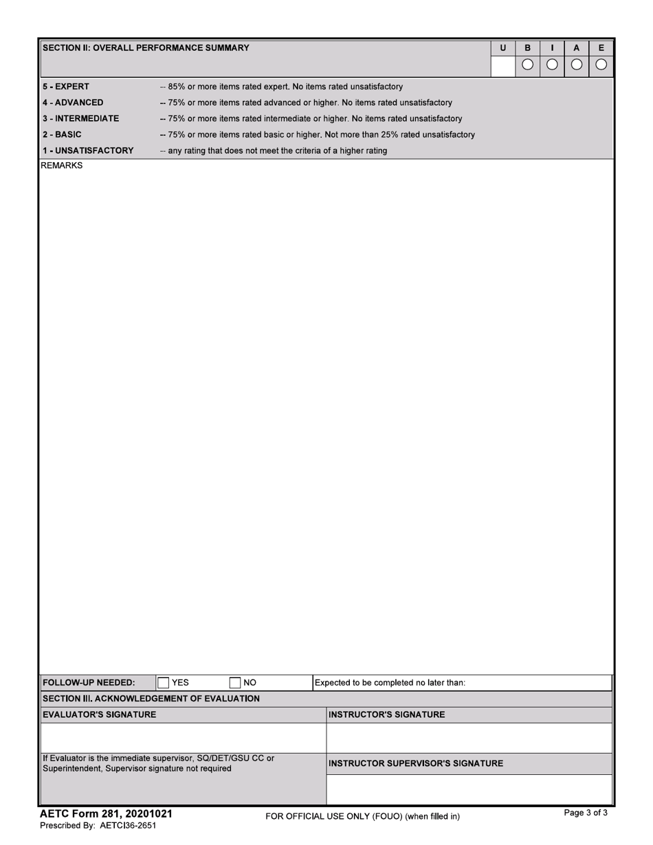 AETC Form 281 Instructional Evaluation, Page 3