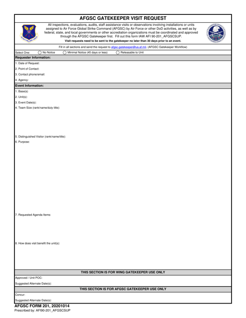 AFGSC Form 201 Afgsc Gatekeeper Visit Request
