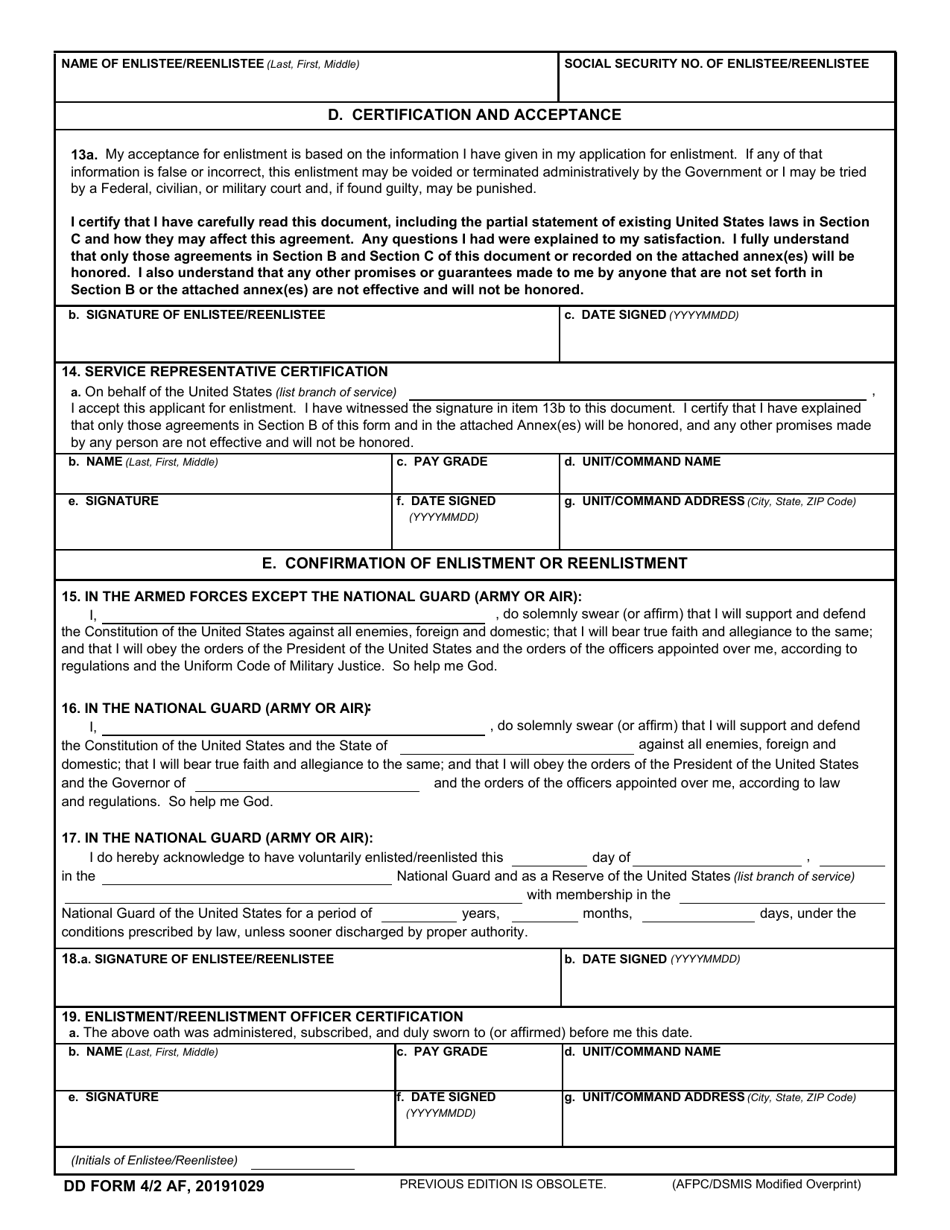 DD Form 4/1 AF - Fill Out, Sign Online and Download Fillable PDF ...