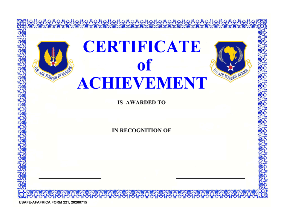 USAFE-AFAFRICA Form 221 Certificate of Achievement, Page 1