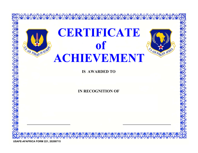 USAFE-AFAFRICA Form 221 Certificate of Achievement