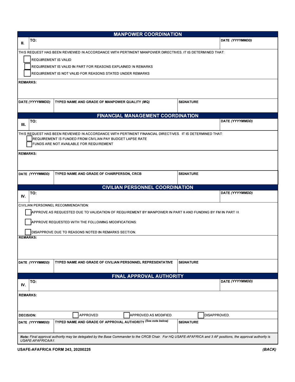 Usafe Afafrica Form 243 Fill Out Sign Online And Download Fillable Pdf Templateroller 2511