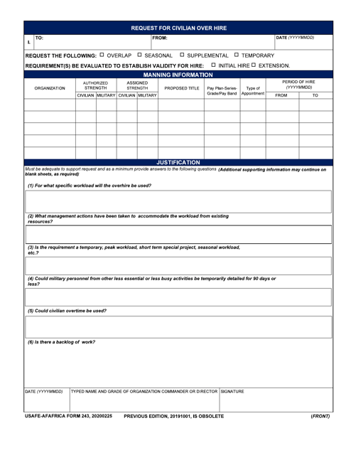 USAFE-AFAFRICA Form 243 Request for Civilian Over Hire