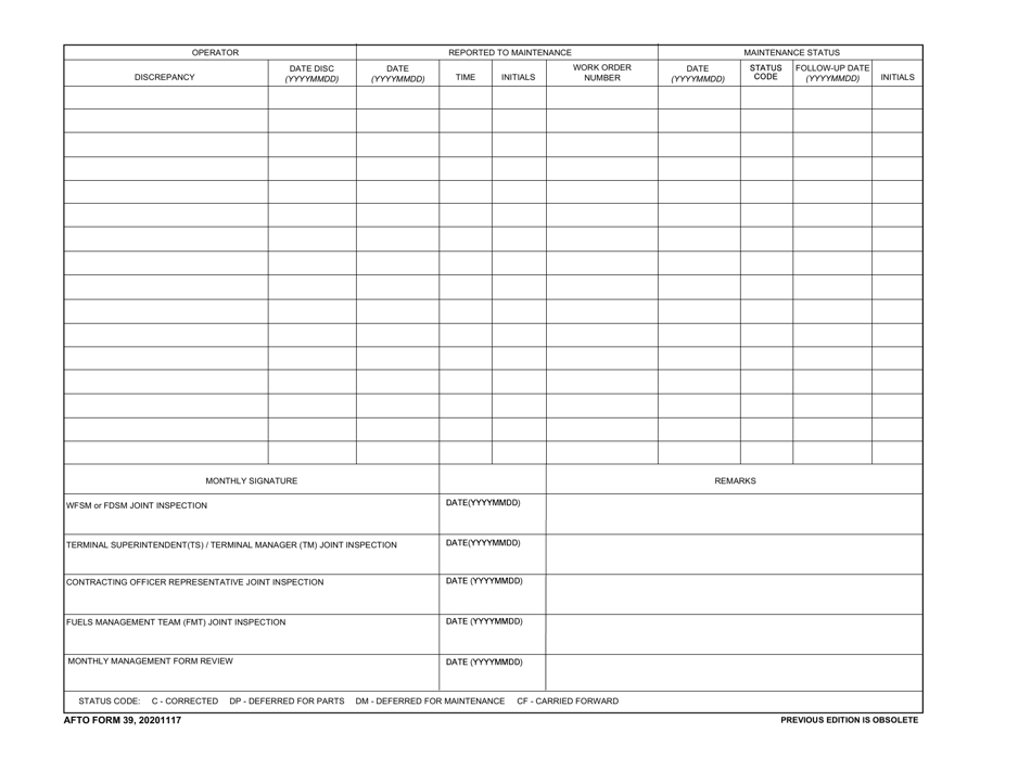 AFTO Form 39 Download Fillable PDF or Fill Online Fuel System ...