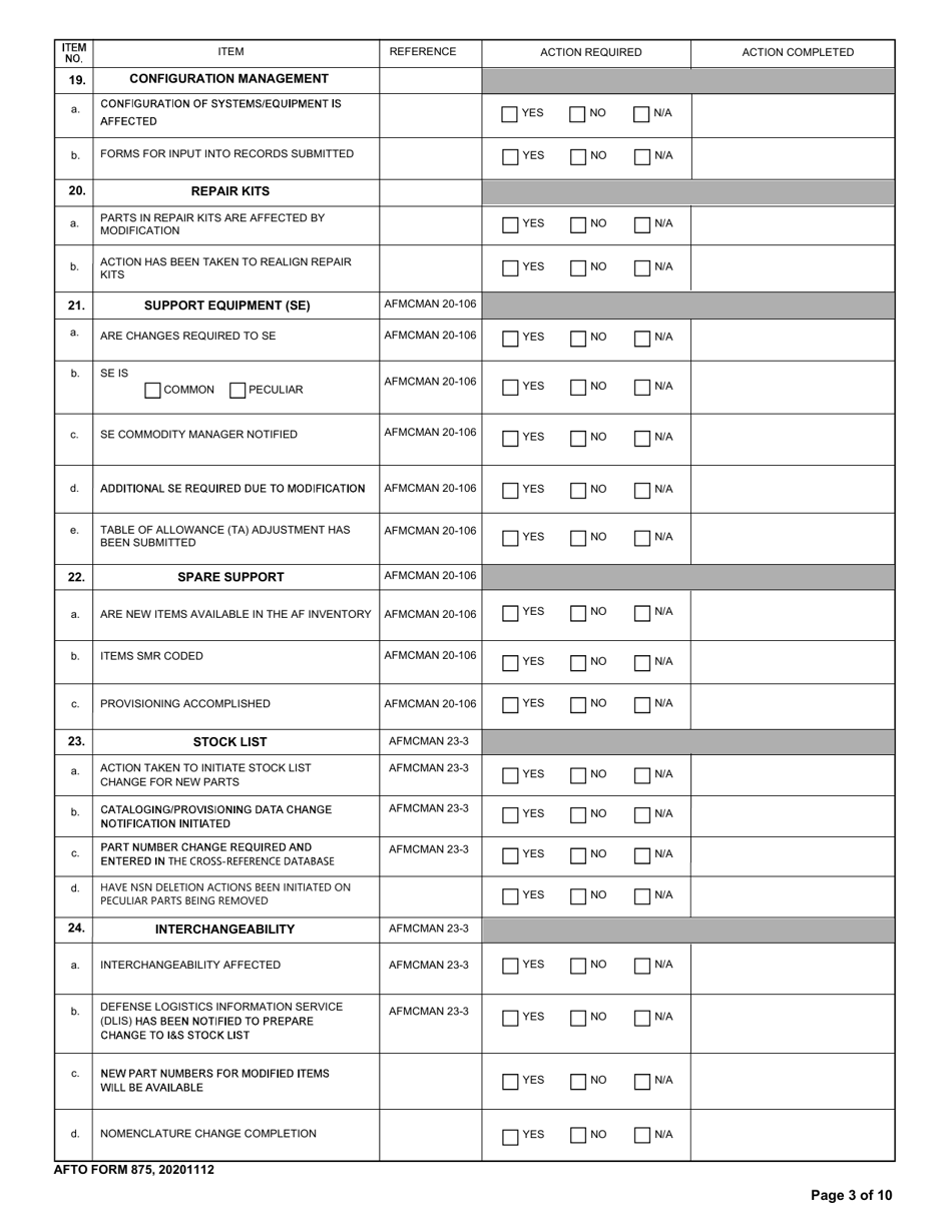 AFTO Form 875 Time Compliance Technical Order Programming Document, Page 3