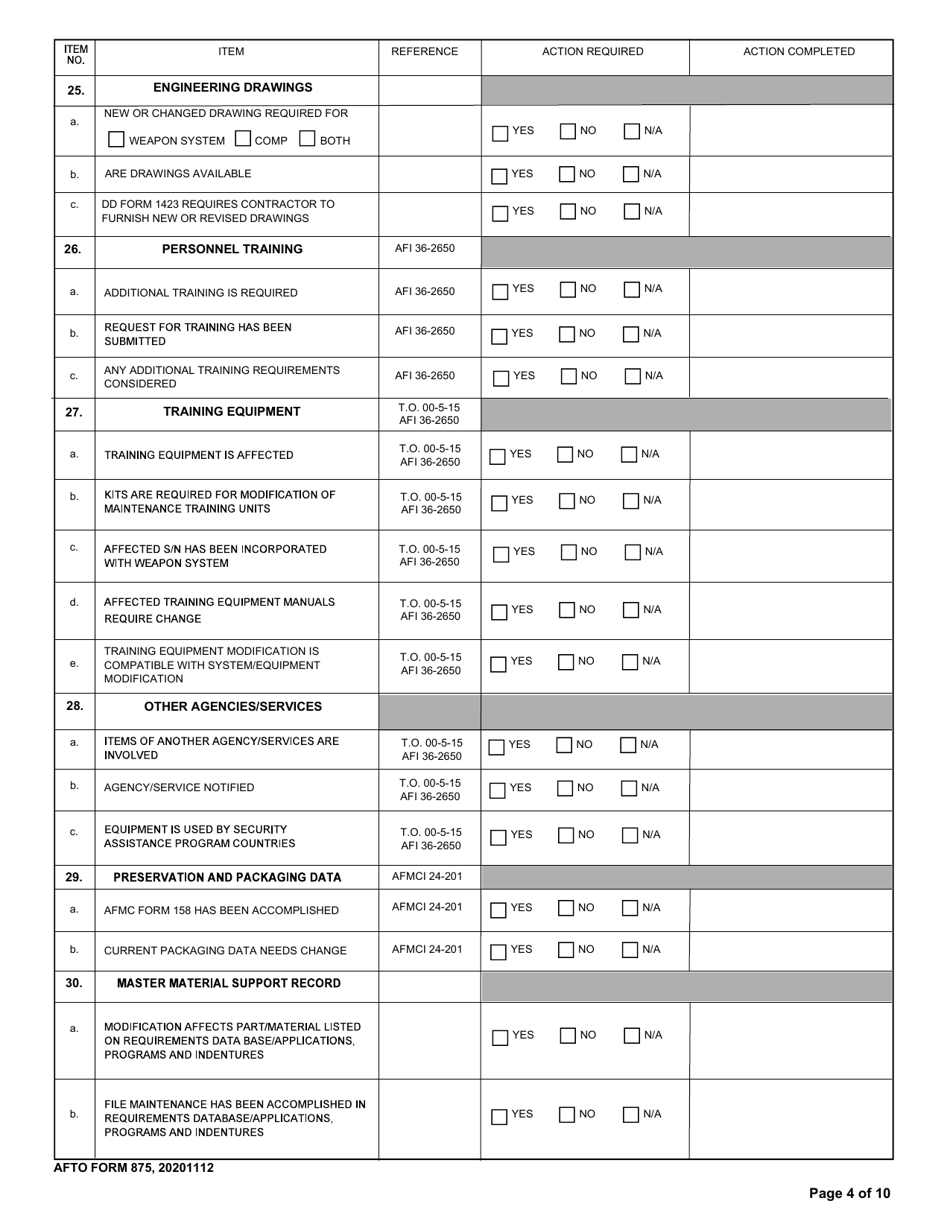 AFTO Form 875 Time Compliance Technical Order Programming Document, Page 4