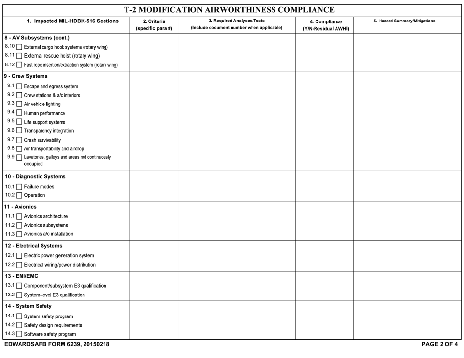 EdwardsAFB Form 6239 T-2 Modification Airworthiness Compliance, Page 2