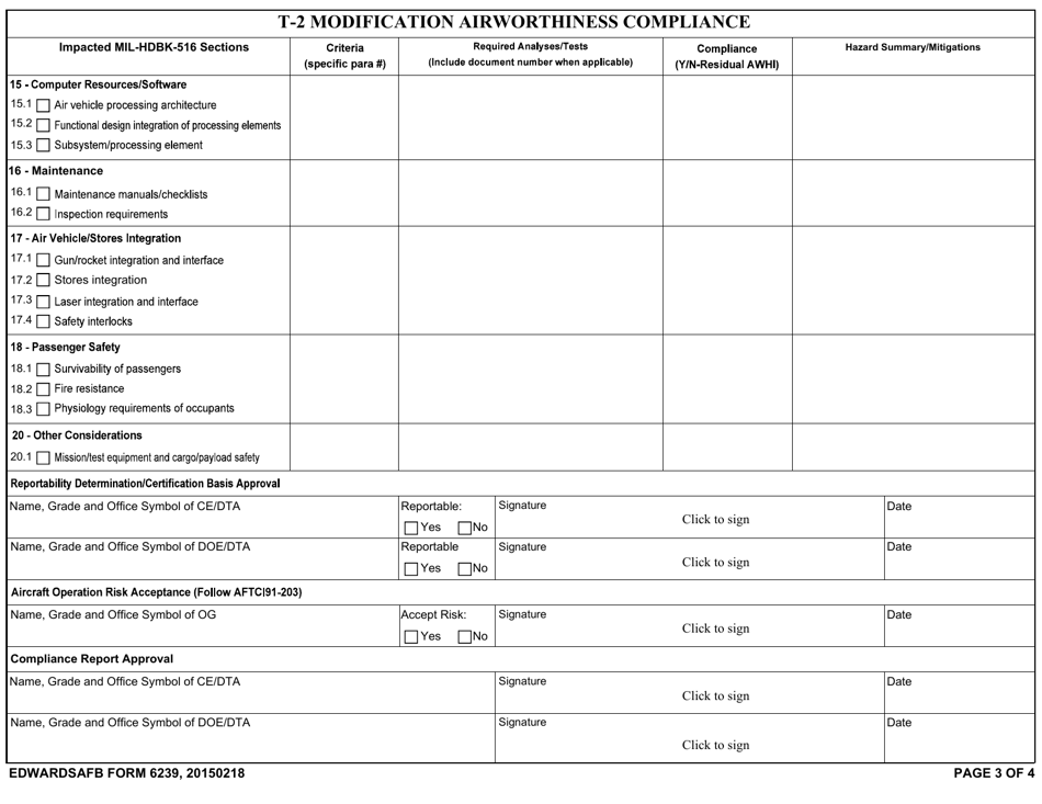 EdwardsAFB Form 6239 T-2 Modification Airworthiness Compliance, Page 3