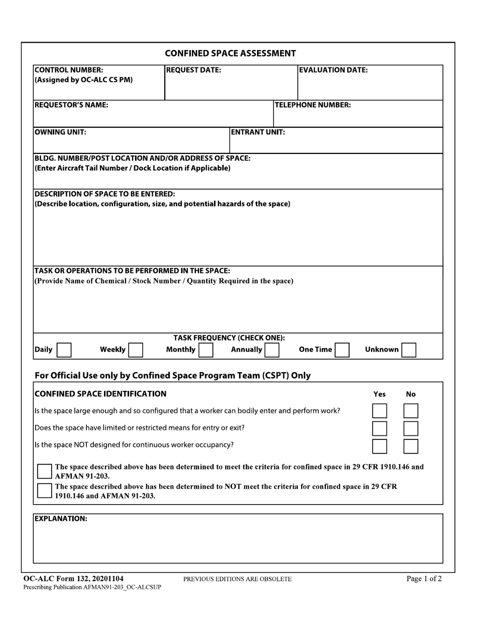 OC-ALC Form 132 Confined Space Assessment, Page 1