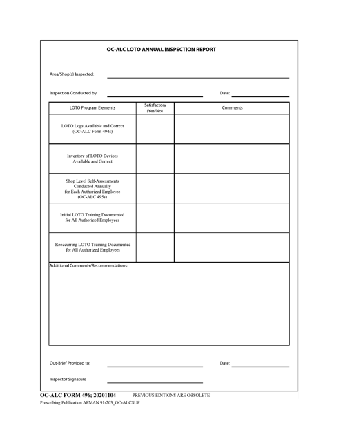OC-ALC Form 496 Oc-Alc Loto Annual Inspection Report