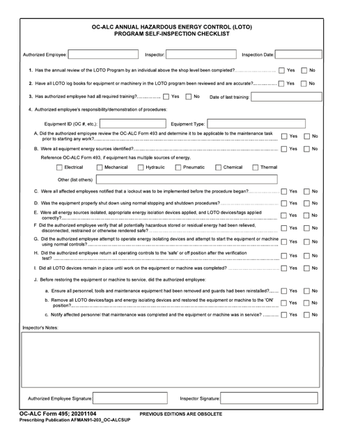 OC-ALC Form 495  Printable Pdf