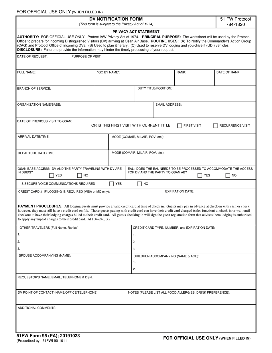 51 FW Form 95(PA) Dv Notification Form, Page 1