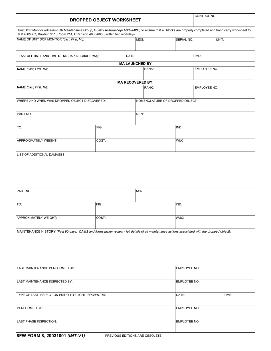 8 FW Form 8 Dropped Object Worksheet, Page 1