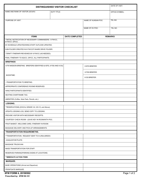 8 FW Form 4 Distinguished Visitor Checklist