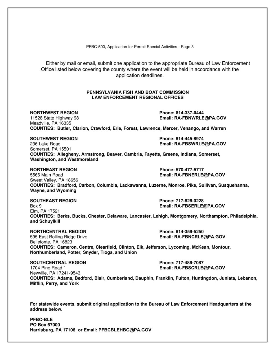 Form PFBC-500 Application for Permit Special Activities - Pennsylvania, Page 3