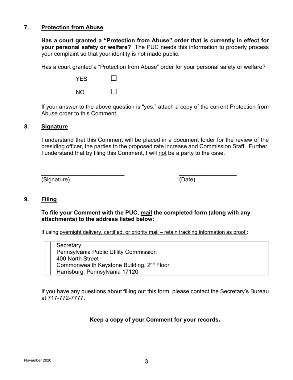 Comment on Proposed Rate Increase - Pennsylvania, Page 3