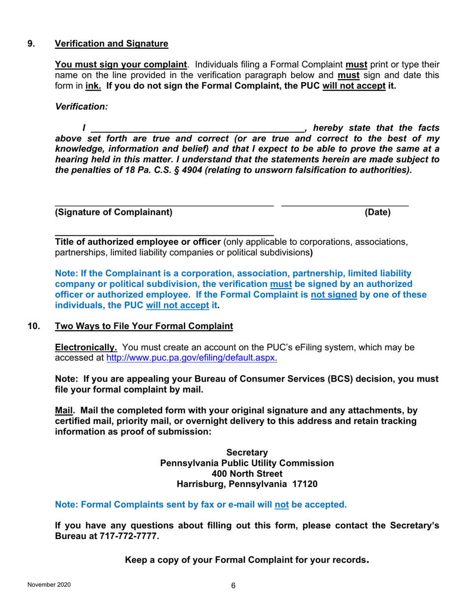 Formal Complaint - Pennsylvania, Page 6