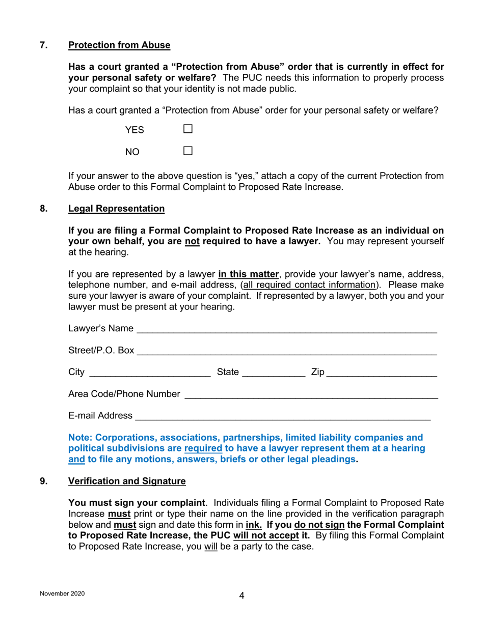 Formal Complaint to Proposed Rate Increase - Pennsylvania, Page 4