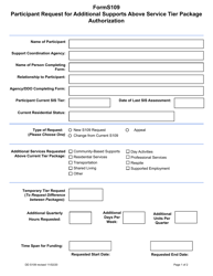 Form S109 &quot;Participant Request for Additional Supports Above Service Tier Package Authorization&quot; - Rhode Island