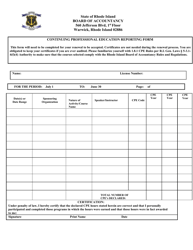 Document preview: Continuing Professional Education Reporting Form - Rhode Island