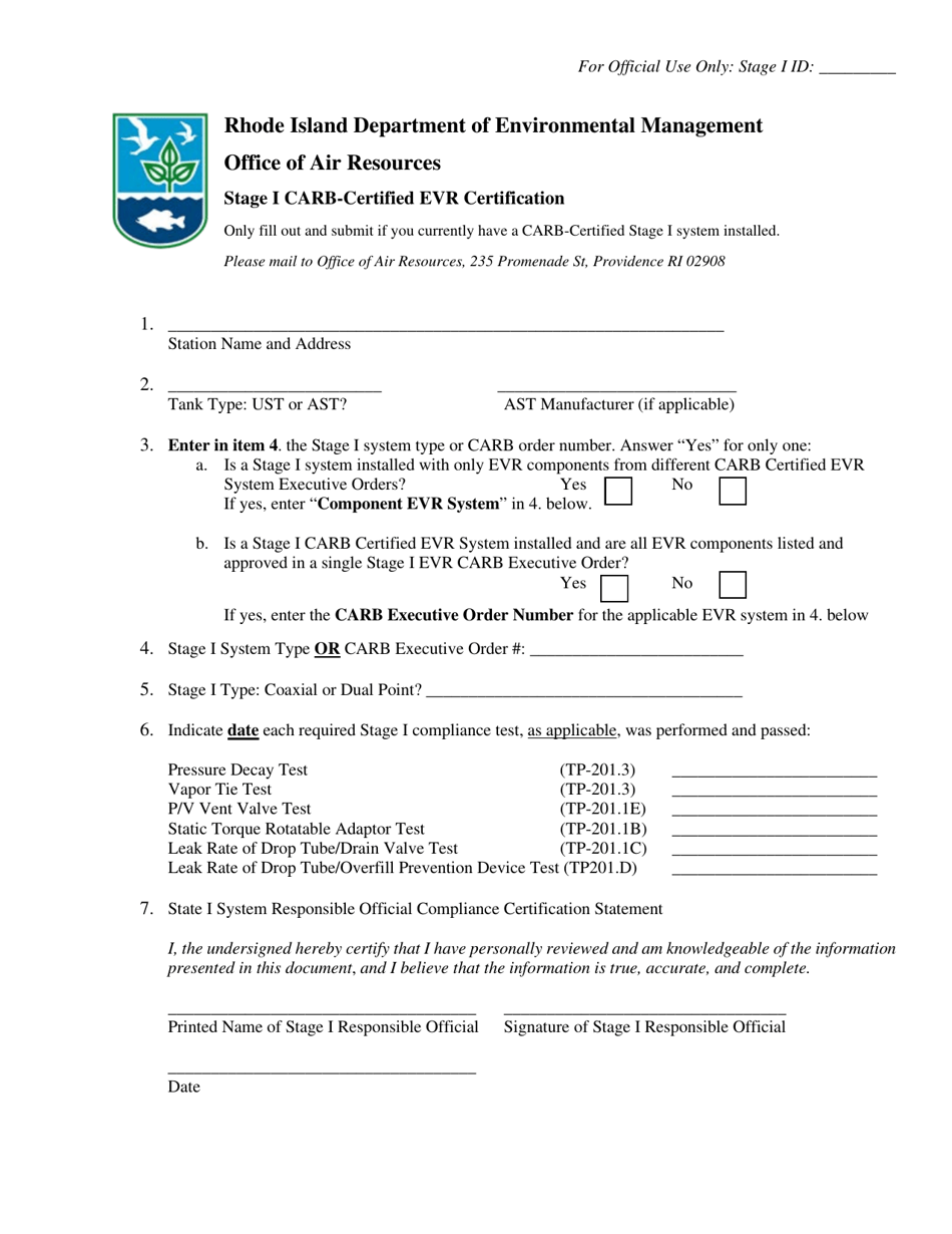 Stage I Carb-Certified Evr Certification - Rhode Island, Page 1