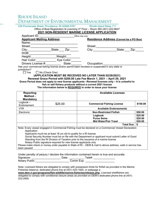 Non-resident Marine License Application - Rhode Island Download Pdf