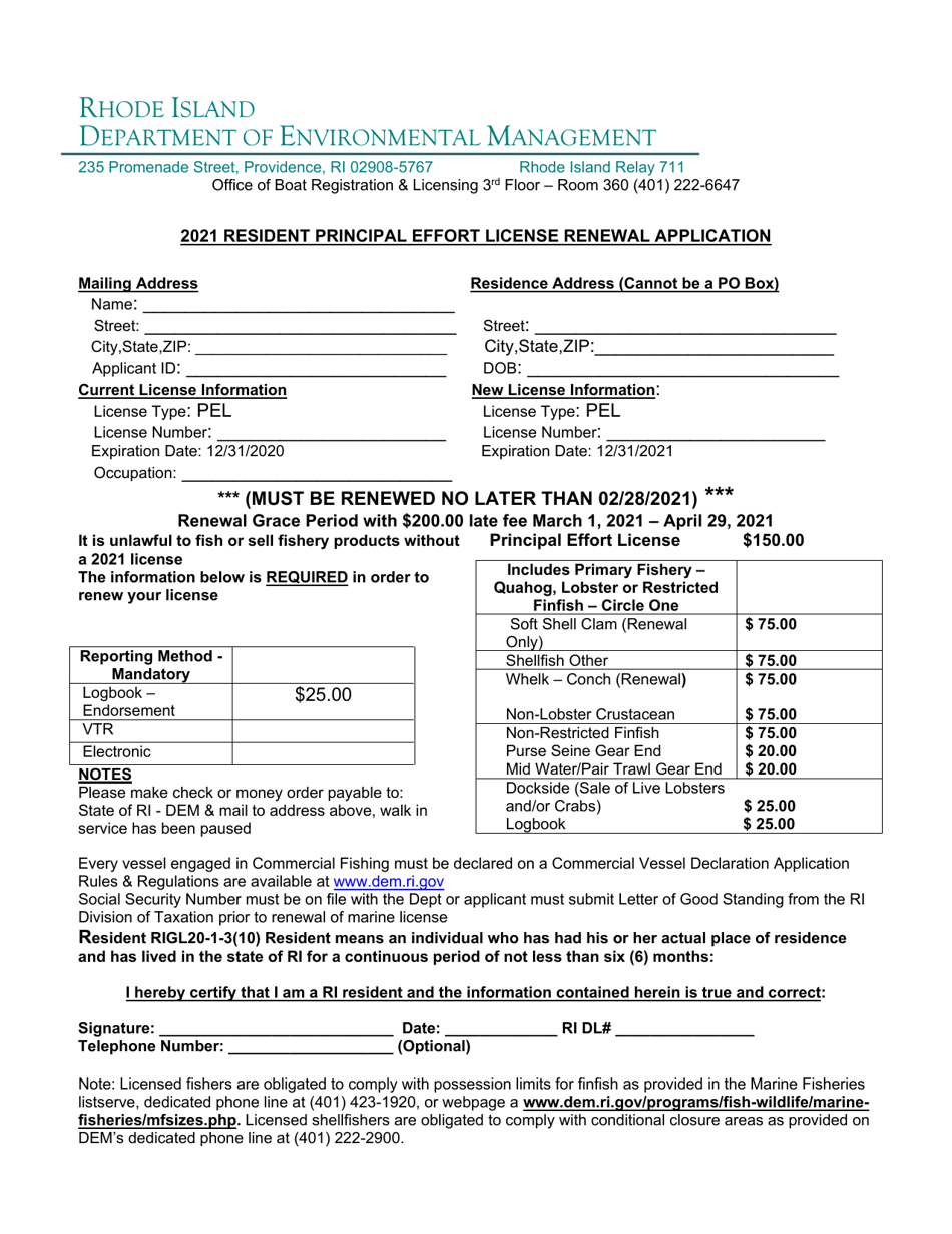 Resident Principal Effort License Renewal Application - Rhode Island, Page 1