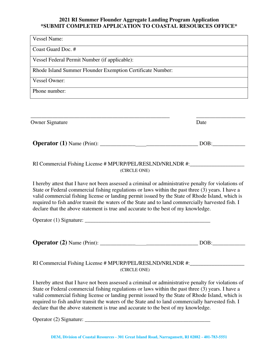 Summer Flounder Aggregate Landing Program Application - Rhode Island, Page 3