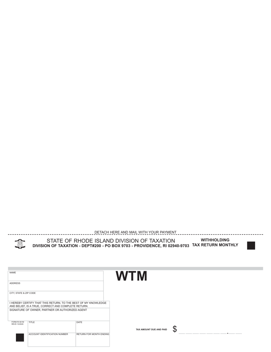 Form RI-941M Withholding Tax Return - Rhode Island, Page 1