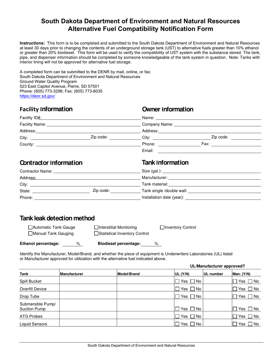 Alternative Fuel Compatibility Notification Form - South Dakota, Page 1