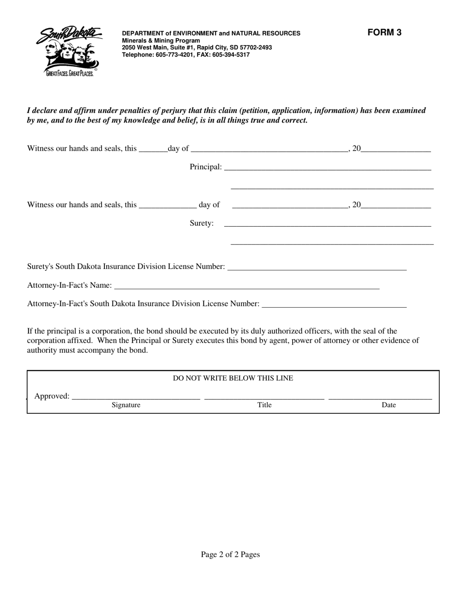 Form 3 Plugging and Performance Bond - South Dakota, Page 2