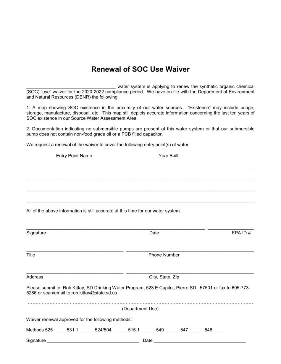 Synthetic Organic Chemicals (Socs) - Use Waiver - South Dakota, Page 2