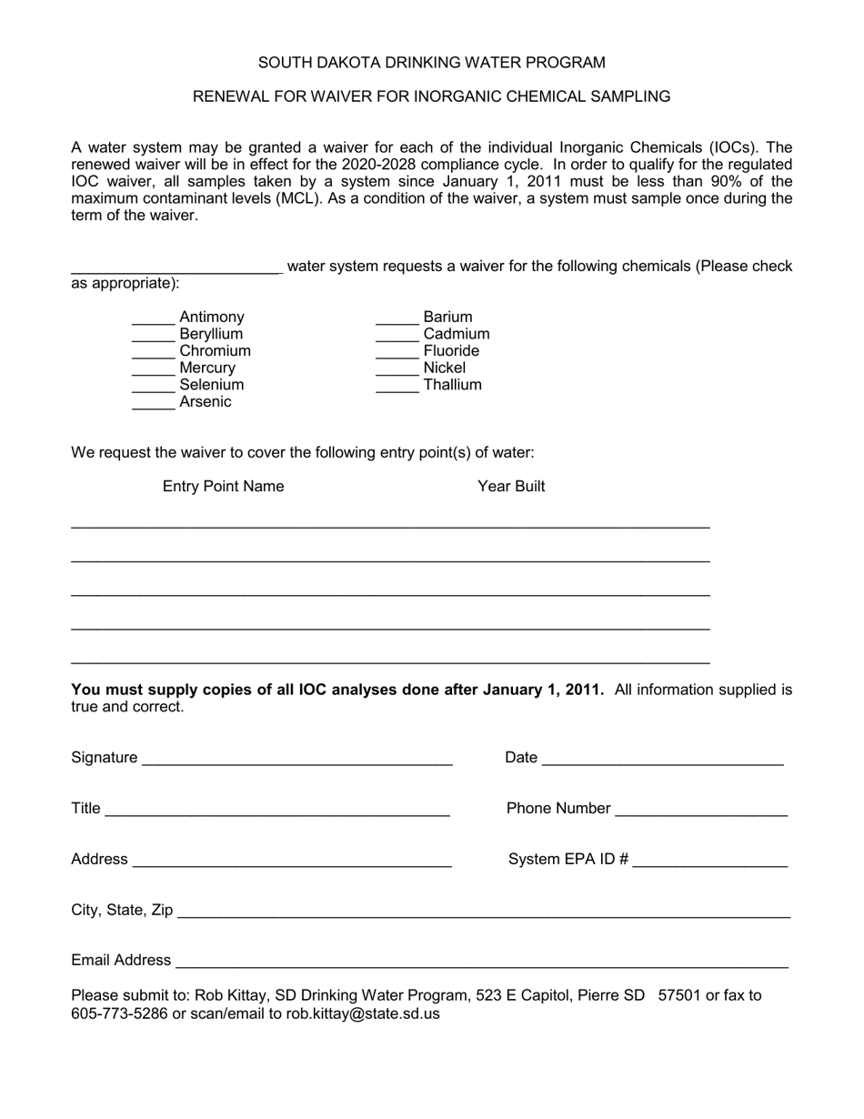 Renewal for Waiver for Inorganic Chemical Sampling - South Dakota, Page 2