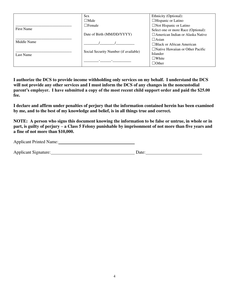 Form DSS-SE-405 Application for Income Withholding Only Services - South Dakota, Page 4
