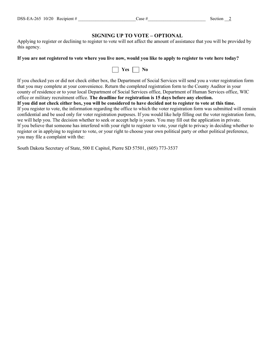 Form DSS-EA-265 Request for Long-Term Care or Home Community Based Services Waiver Assistance - South Dakota, Page 3