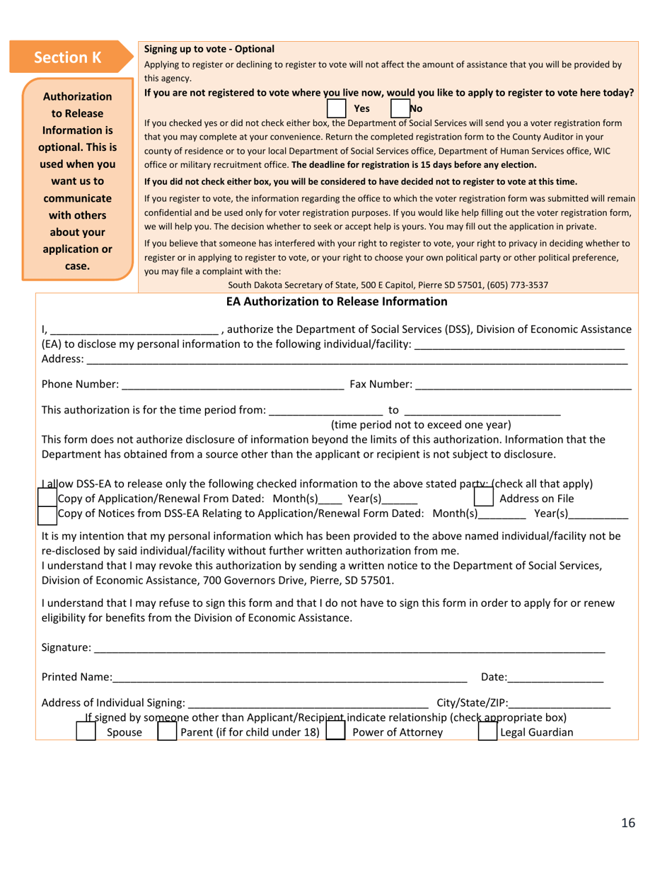 Form DSS-EA-240D Application for Medical Assistance for Workers With Disabilities - South Dakota, Page 16
