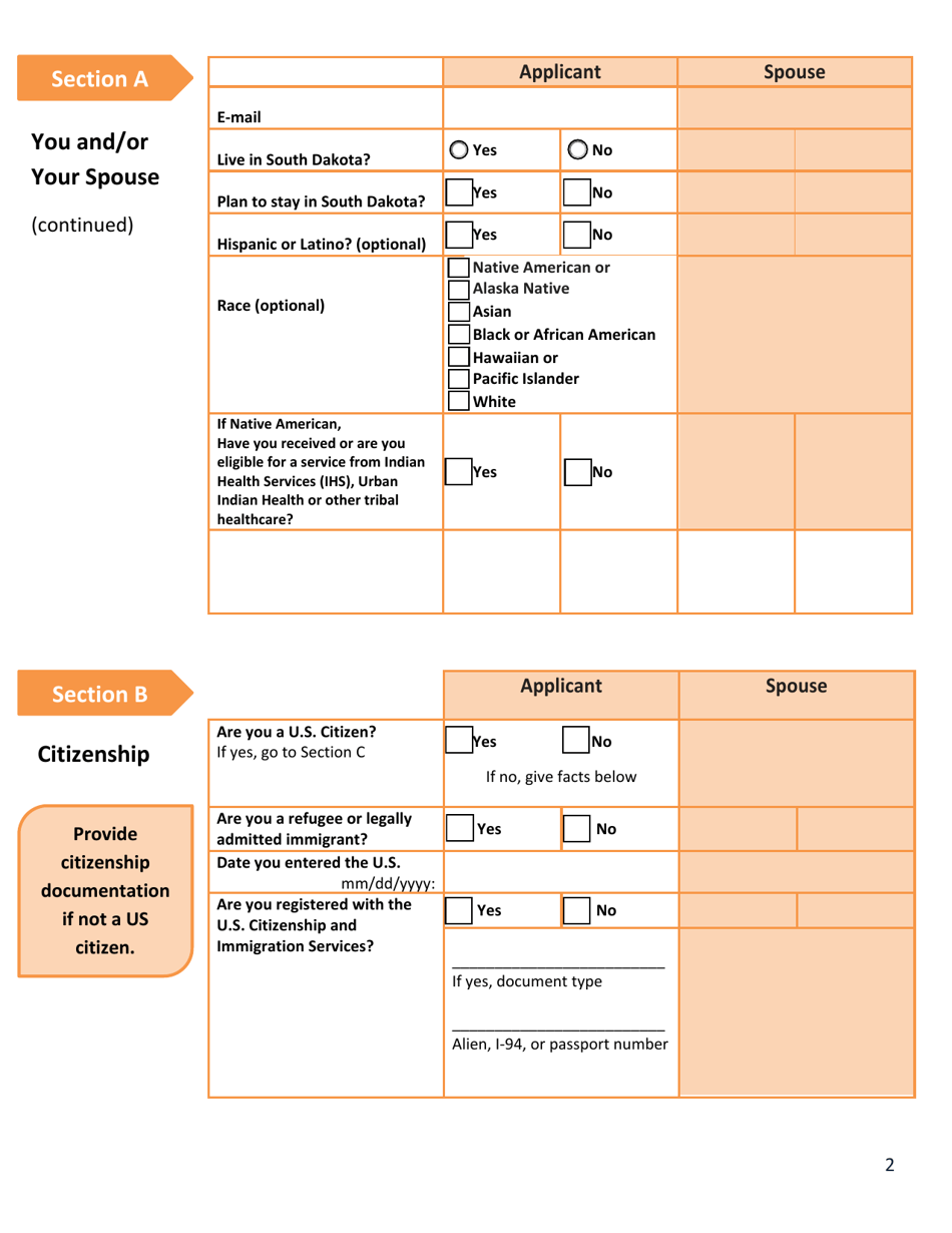 Form DSS-EA-240D Application for Medical Assistance for Workers With Disabilities - South Dakota, Page 2