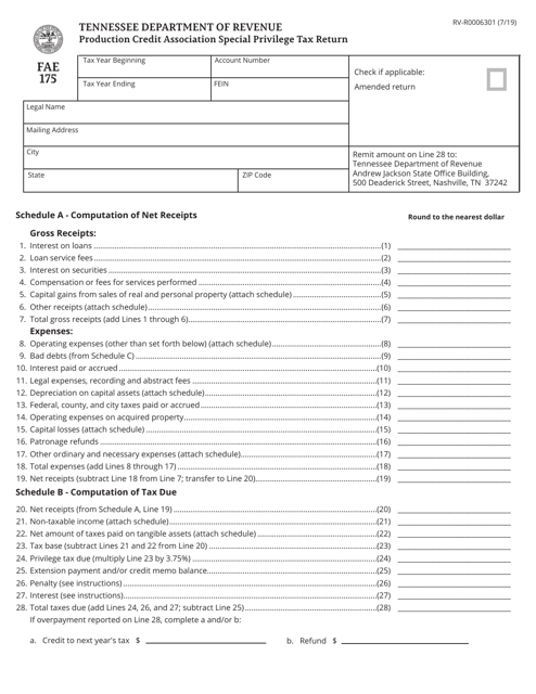 Form FAE175 (RV-R0006301)  Printable Pdf