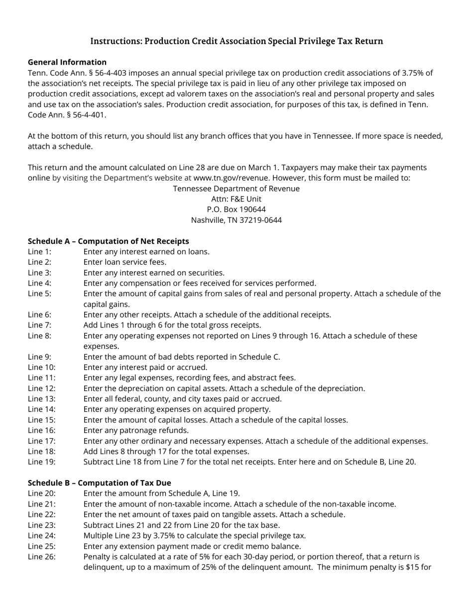 Form FAE175 (RV-R0006301) Production Credit Association Special Privilege Tax Return - Tennessee, Page 3