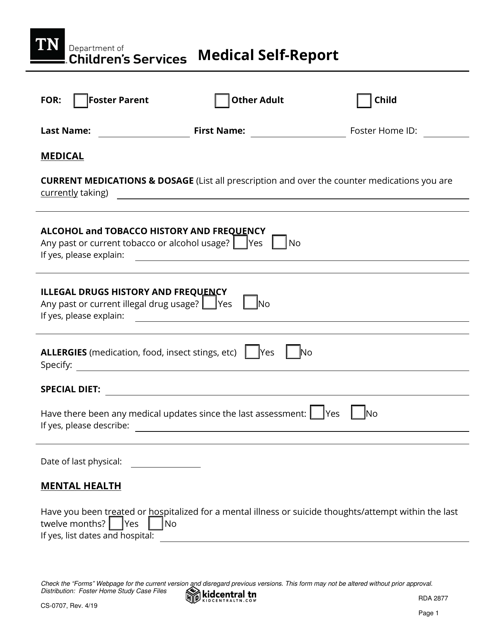 Form CS-0707 Medical Self-report - Tennessee